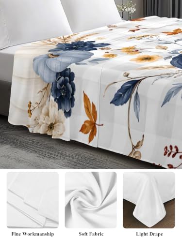 Cal King Size Flat Sheet Only, Thanksgiving Fall Pumpkin Flower Bed