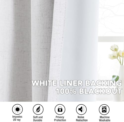 H.VERSAILTEX 100% Blackout Linen Curtains 96" L 2 Panels Heathered
