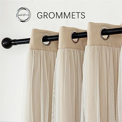 INLINAS Blackout Curtains with Sheer Overlay, Beige, 52x108 Inches