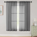 Sheer Grey Curtains for Bedroom Living Room 63 Inch Length 2 Panels