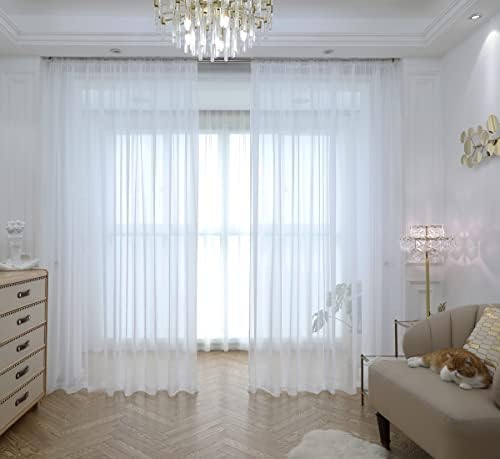 Ivory Sheer Curtains 84 Inches Length 2 Panels Set Window Sheer