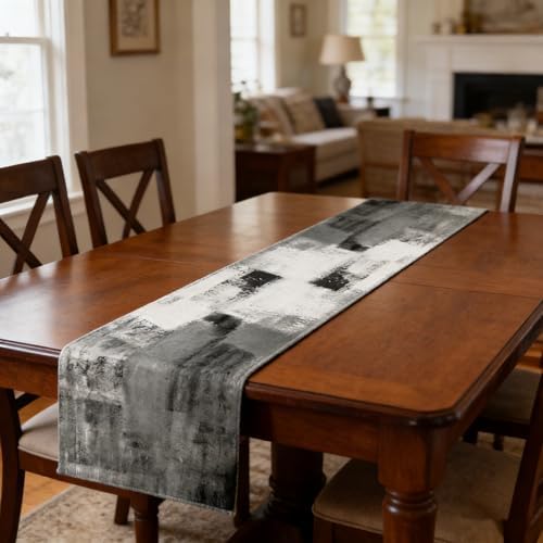 OYIMUA Grey and White Abstract Modern Table Runner, Art Rustic Kitchen