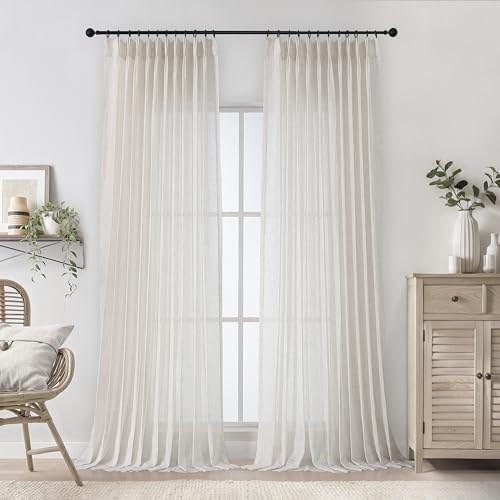 WEST LAKE 10 FT Tall Natural Pinch Pleated Sheer Curtains 120 Inches
