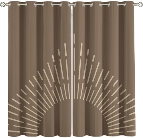 Rustic Boho Blackout Curtains for Bedroom, Beige Sun Grommet Curtains