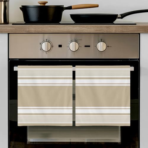 Farmhouse Beige Striped Kitchen Towels Set of 3, Ultra Absorbent Dish