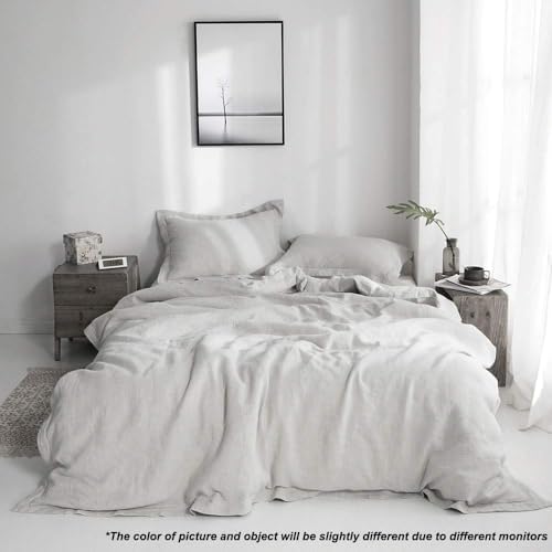 Simple&Opulence 100% French Flax Linen Duvet Cover Set with Embroidery