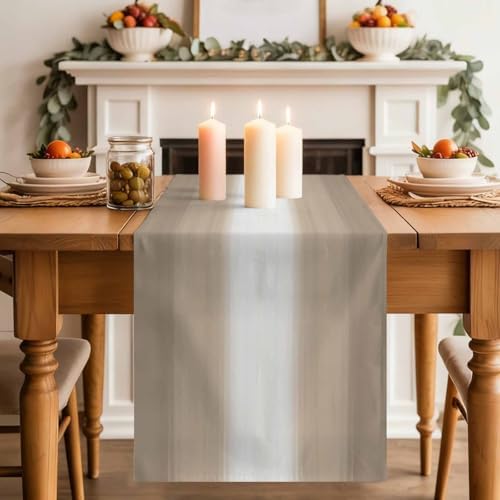 Beige Ombre 72 Inch Table Runner, Modern Abstract Art Gradient White