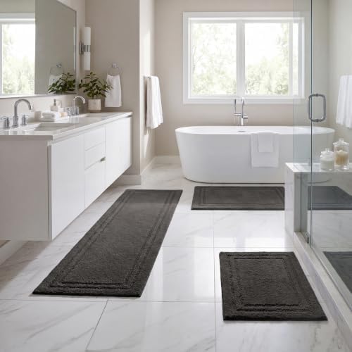 SUPERIOR Cotton Washable Bath Rug with Runner Bundle Set, 3 Piece