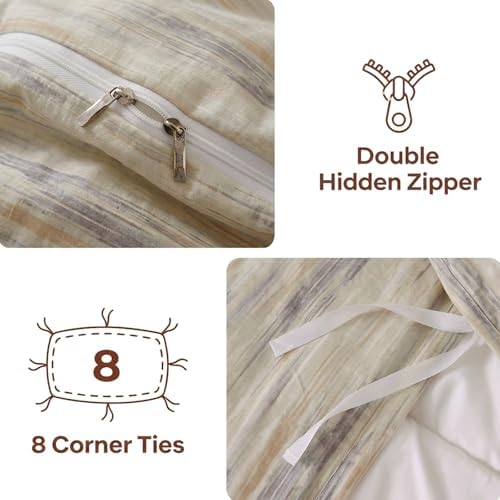 Herside Queen Duvet Cover Set,100% Cotton Double Gauze, Beige Blue