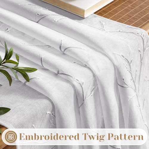 HOMEIDEAS White and Grey Sheer Curtains 52 X 63 Inches Length, 2