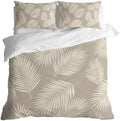 Taupe Palm Leaves Duvet Cover Queen Size, Tropical Plants Leaf Modern