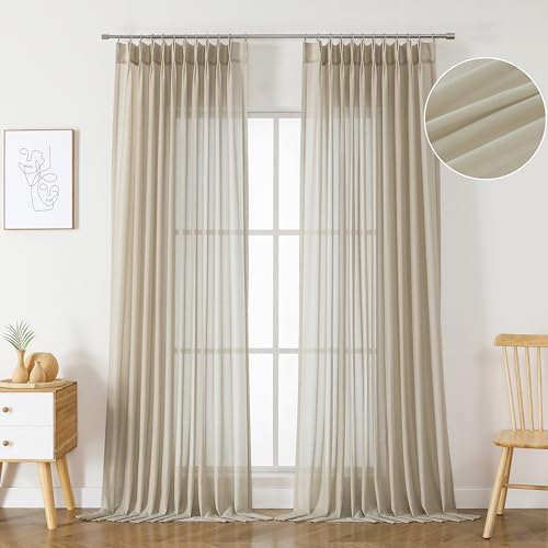 WEST LAKE Plaza Taupe Pinch Pleated Sheer Curtains 95 Inches Long for