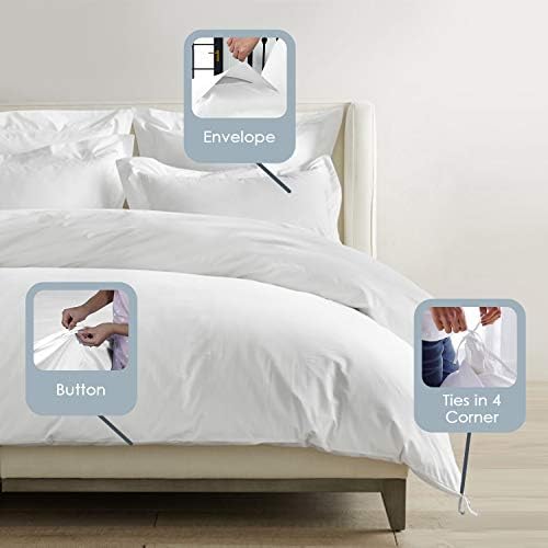 Pizuna 100% Cotton Queen Duvet Cover Set 1000 Thread Count, White