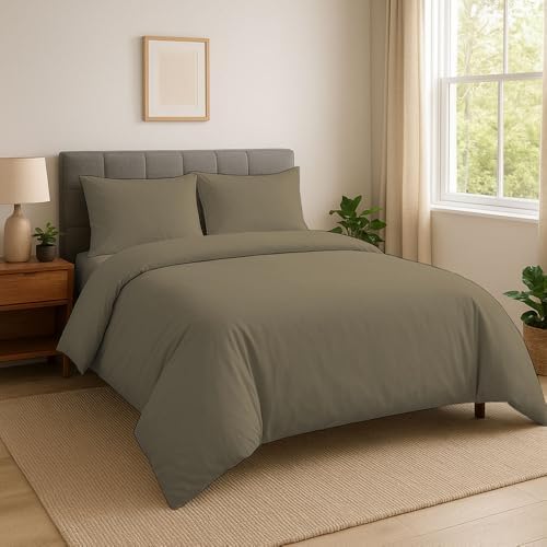 3 Sided Zipper Duvet Cover Set King Size Taupe – Soft 100% Egyptian