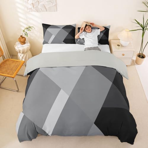 Feelyou Geometric Abstract Duvet Cover Queen Size Gray White Comforter
