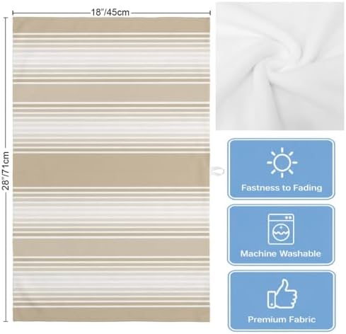 Beige Striped Kitchen Towels Set of 3, Ultra Absorbent Dish Towels