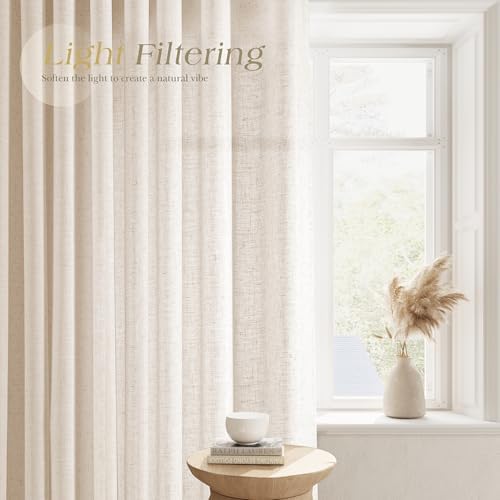 Extra Wide 100 x 108 inch Linen Curtains for Living Room Divider Light