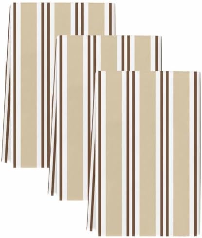 Beige Striped Kitchen Towels Set of 3, Absorbent Dish Towels for