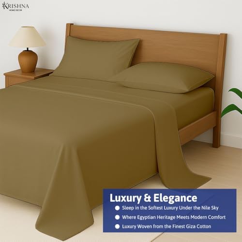 KRISHNA Full Giza Egyptian Cotton 4 Piece Sheet Set, 100% Long Staple