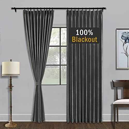 Fcosie 100% Blackout Linen Curtains 84 Inches Long Double Pinch