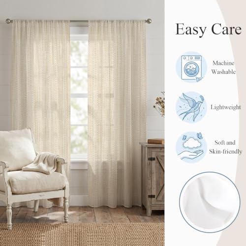 Creamy Ivory Semi Sheer Curtains 108" Long 2 Panels, Light Filter