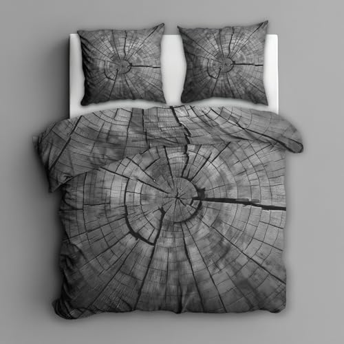 Modern Abstract Duvet Cover Queen Size, Grey Rustic Wood Plank