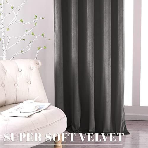 Nanbowang Dark Gray Velvet Curtains 120 Inches Long - Soft Rod Pocket