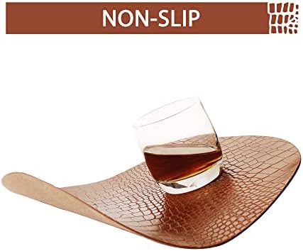 Round Leather Placemats for Round Tables Set of 6, Brown Table Place