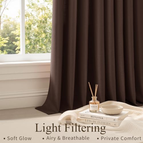 Hokibero Coffee Grommet Linen Curtains 96 Inches Long for Living Room