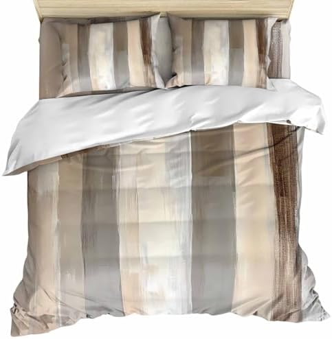 Brown Grey Duvet Cover Set, Abstract Neutral Textured Modern