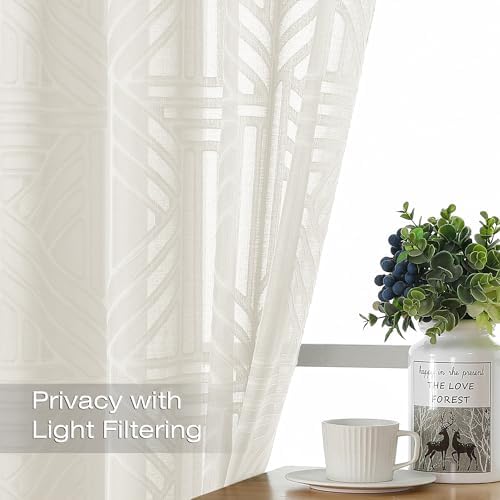 Simplebrand Semi Sheer Ivory Curtains 96 Inches Long 2 Panels, Light