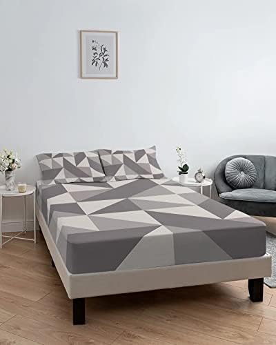 Fitted Bed Sheet Set for Full Size Fits Mattress Upto 16Inch, Neutral