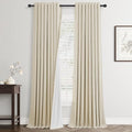 Jowels Warm Beige Linen Grommet Blackout Curtains 108 Inch Long for