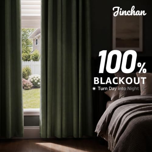 jinchan 100% Blackout Linen Textured Curtains for Bedroom Living Room