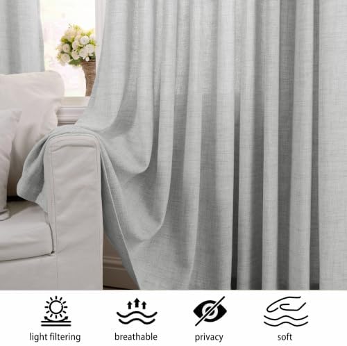 Pinch Pleated Sliding Door Linen Curtains 100"Wx108"L, Grey, 1 Panel