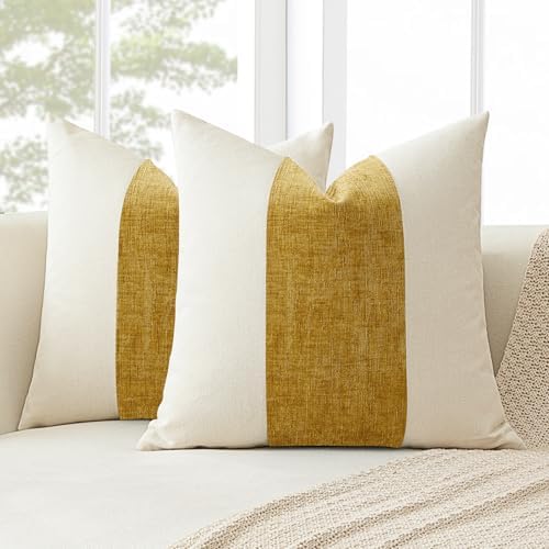 OTOSTAR Set of 2 Cotton Linen Chenille Pillow Covers with Striped