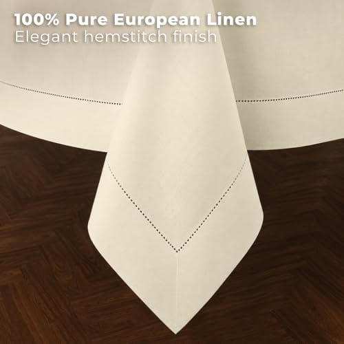Signature LinenTM by D'Moksha, 100% Pure Linen Ivory Tablecloth 60 x