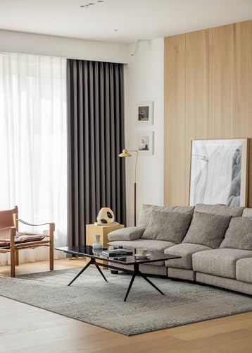 Epinki Curtain 2 Panel, Chenille Dark Gray Jacquard Solid Color