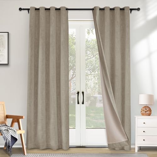 Macochico 100% Blackout Linen Curtains 96 Inches Long Full Light