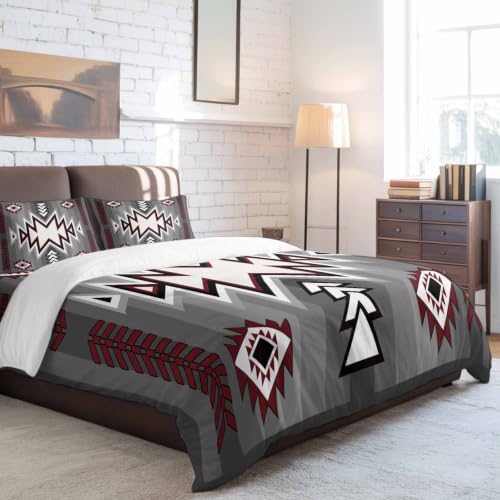 4 Piece Duvet Cover Set for Full Size Bed,Retro Bohemian Gray Pattern