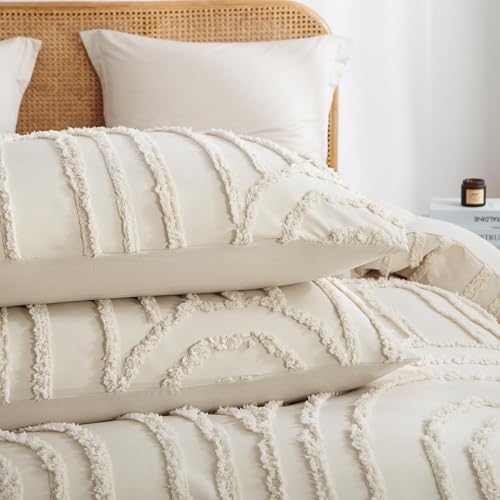 Ivory Tufted Cotton Duvet Cover - 5 Piece Luxury Shabby Chic Boho