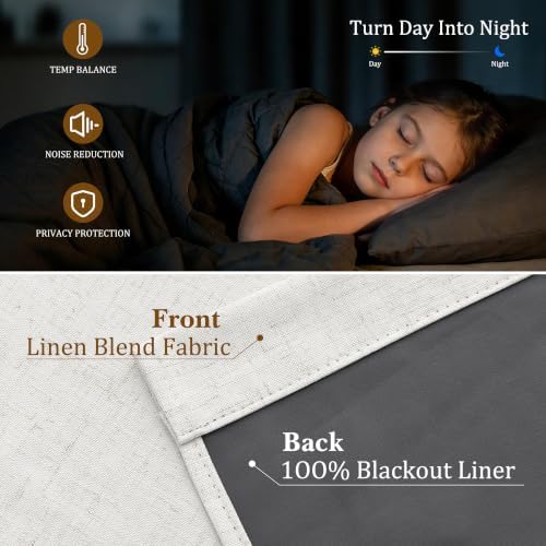 Nanspring 100% Blackout Linen Curtains for Bedroom 50x63 Inches
