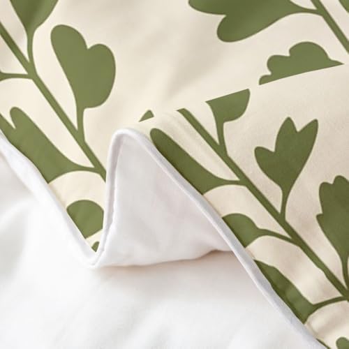 Erosebridal Beige Green Floral Leaves Duvet Cover Set Farmhouse