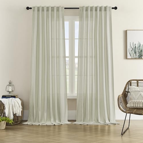 DONREN Linen Blend Back Tab Curtains Semi Sheer 50 x 108 Inch Natural