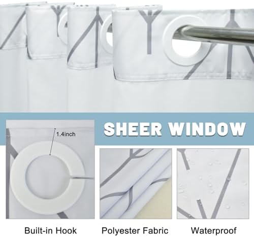 LXBNI Herringbone Ringless Shower Curtain with Liner, Grey White 71 x