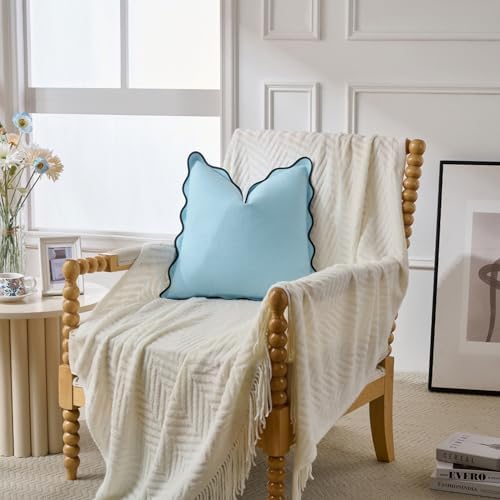 Scalloped Throw Pillow Covers Set of 2 for Living Room, Boho Sytle