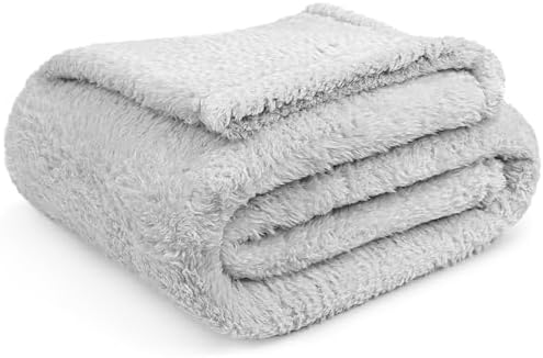 PAVILIA Sherpa Throw Blanket for Couch Sofa Bed, Light Gray 60x80 Twin