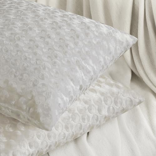 GIGIZAZA Ivory Cream 20x20 Pillow Covers Set of 2, Velvet Polka Dot