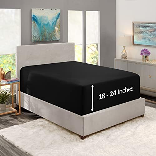 Hearth & Harbor Extra Deep Pocket California King Fitted Sheet, Black