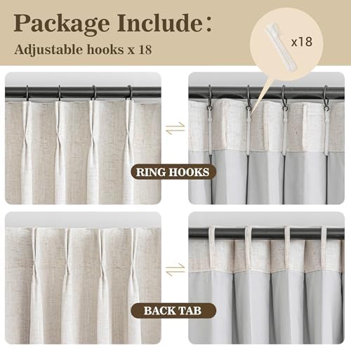 MYSKY HOME Linen Pinch Pleated 100% Blackout Curtains 40x90,2 Panels